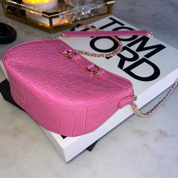 New Talbots Pink Leather Croc Embossed Crossbody Bag - Picture 7 of 13